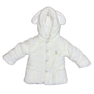 MAYORAL Baby Winter Coat Girls 6-9 Months Bunny Ears White Hooded Infant Jacket